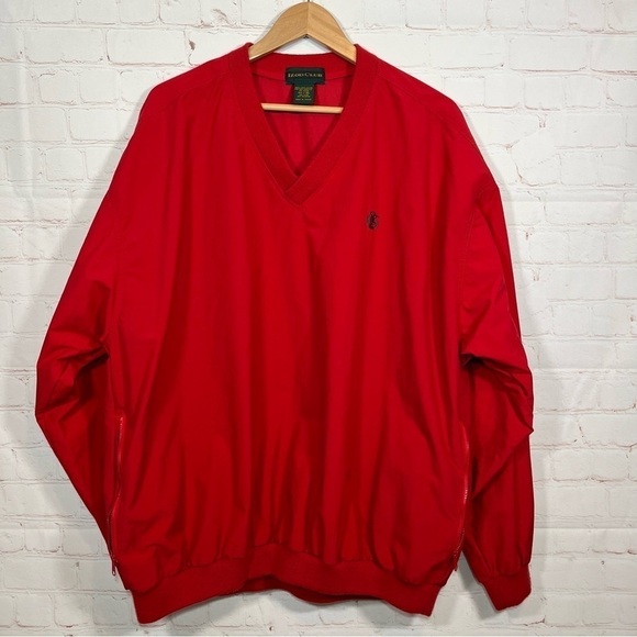Vintage IZOD Club Windbreaker Jacket Mens XL Red Softshell V Neck 90s Pockets - Picture 1 of 10